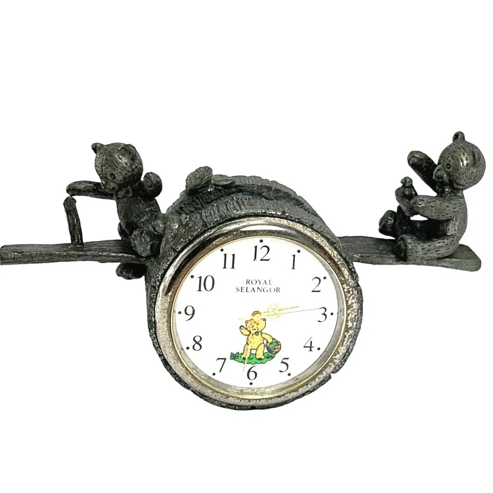 Royal‎ Selangor Pewter Teddy Bear Clock Barrel Design Collectible 1996